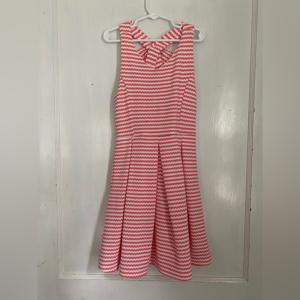 Ava & Yelly Coral and White Striped Dress - Size 8